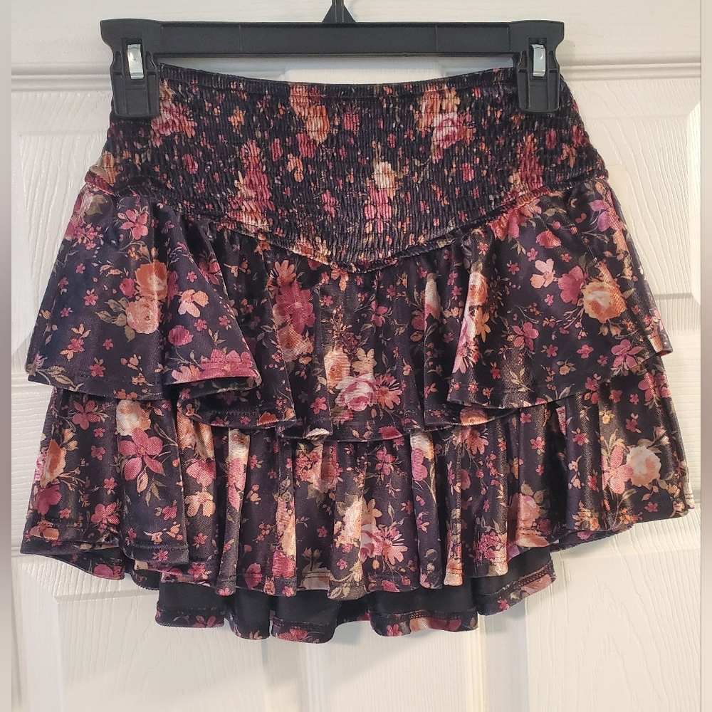 Velvet Floral Mini Skirt Juniors